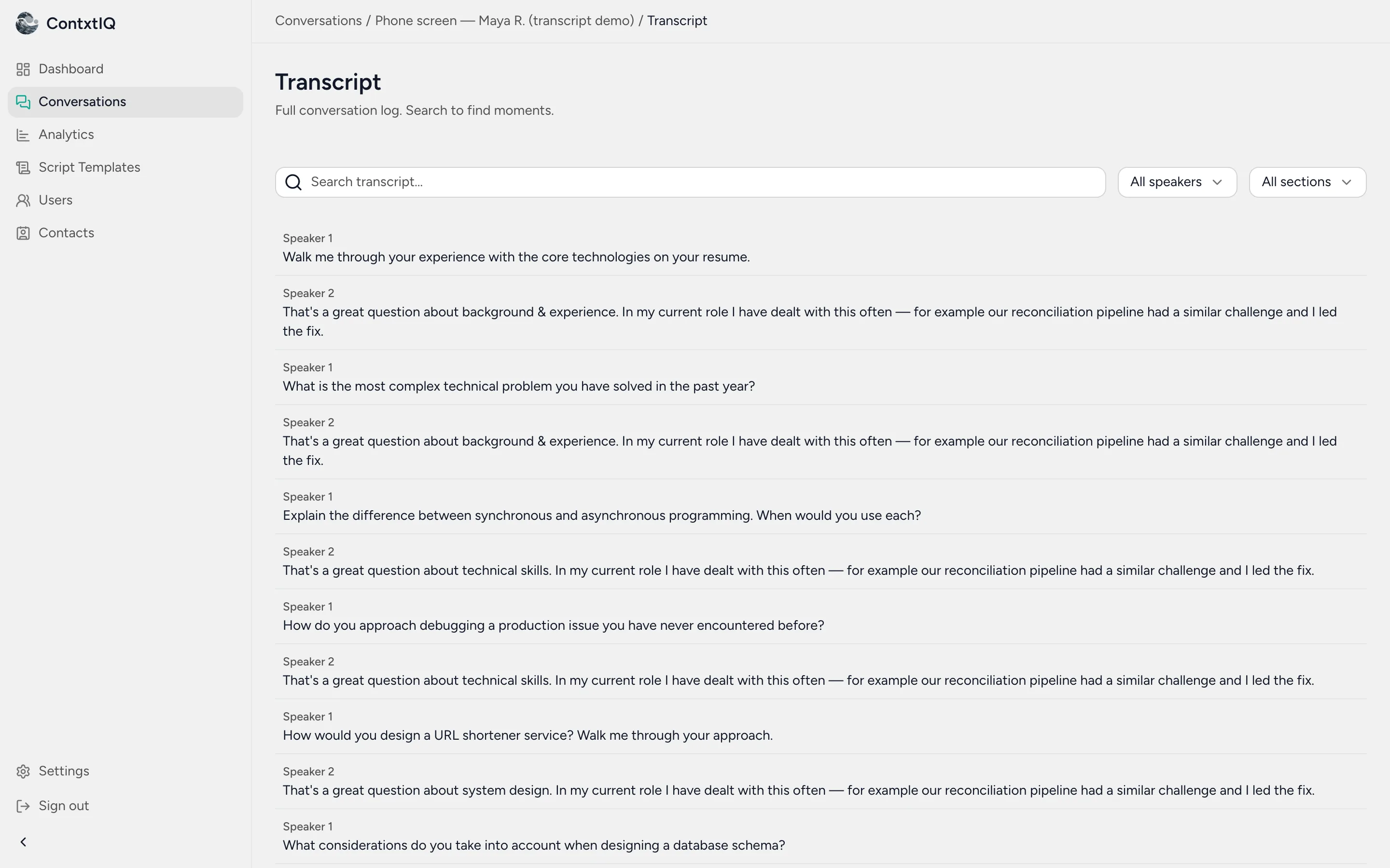 Interview transcript with speaker-by-speaker questions and answers
